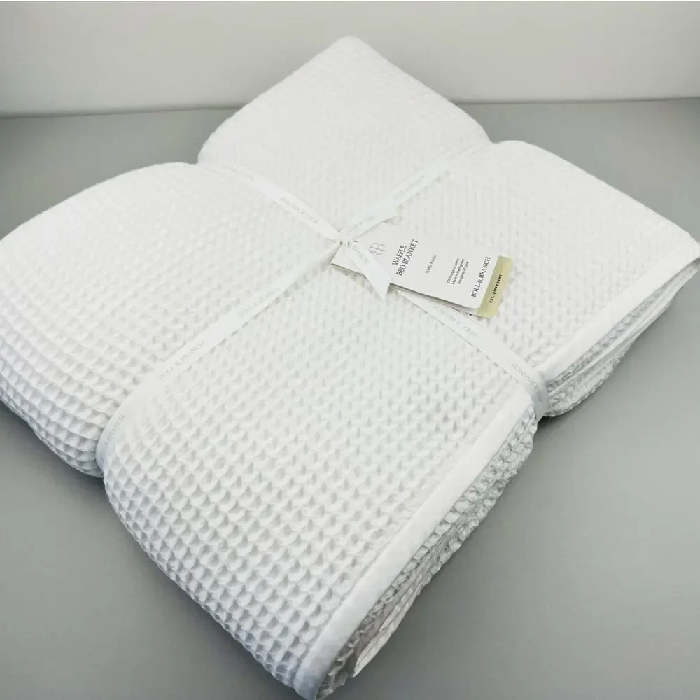 Boll & Branch Bed Blanket Waffle Weave FULL/QUEEN WHITE Organic Cotton NWT